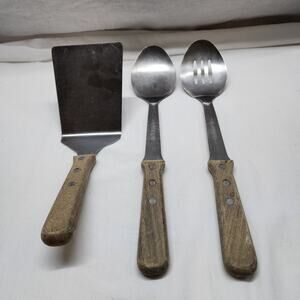Set of 3 Pioneer Woman cooking utensils wooden handles spatula & spoons b45